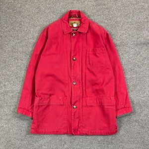 Vintage Lewis Creek Red Chore Work Barn Utility Canvas Jacket Mens S Plaid Lined